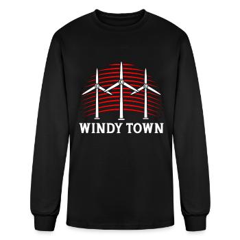 Wind Turbine Tech Windy Town Windmill Green Energy - Men's Long Sleeve T-Shirt - black - Front