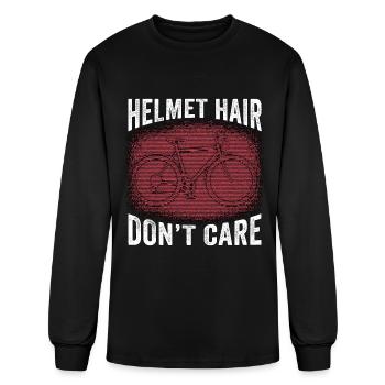 Bicycle Helmet Hair Don't Care Road Bike Cyclist - Men's Long Sleeve T-Shirt - black - Front