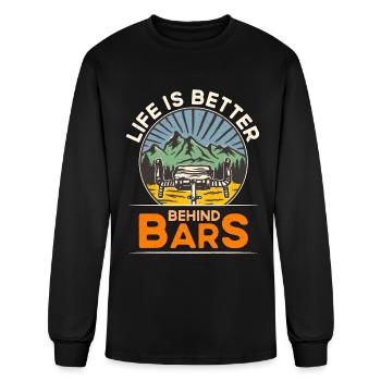 Bicycle Life Is Better Behind Bars Biking Cyclist - Men's Long Sleeve T-Shirt - black - Front