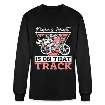 BMX Racing Nana's Heart Is On That Track Bicycle - Men's Long Sleeve T-Shirt - black - Front