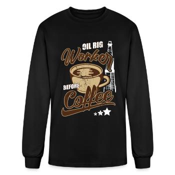 Travailleur de la plate-forme pétrolière avant le forage pétrolier amateur de café - T-shirt à manches longues Homme - noir - Devant