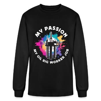 Ouvrier de plate-forme pétrolière Ma passion Mon industrie pétrolière Champ pétrolifère - T-shirt à manches longues Homme - noir - Devant