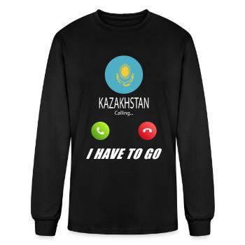 Kazakhstan is calling Is calling Flag Saying - Men's Long Sleeve T-Shirt - black - Front