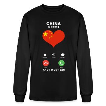 China is calling China Heart Flag Souvenir - Men's Long Sleeve T-Shirt - black - Front