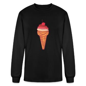 Ice cream with cherry in a cone - Men's Long Sleeve T-Shirt - black - Front