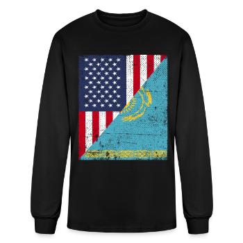 Half USA Flag Half Kazakhstan Flag - Men's Long Sleeve T-Shirt - black - Front