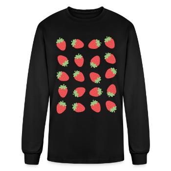 Strawberry Berry Fruit Pattern - Men's Long Sleeve T-Shirt - black - Front