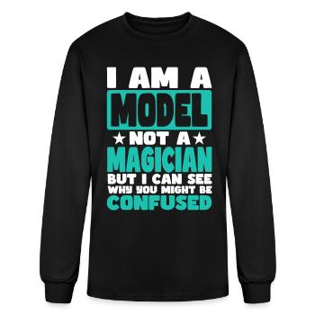 Model - Men's Long Sleeve T-Shirt - black - Front