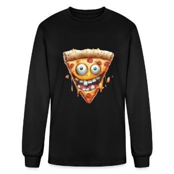 Cheerful Pepperoni Pizza Slice - Men's Long Sleeve T-Shirt - black - Front