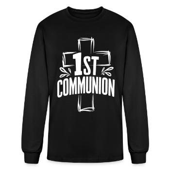 1st Communion Cross with Floral Elements - Men's Long Sleeve T-Shirt - black - Front