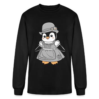Penguin in Traditional Bavarian Outfit with Hat - Men's Long Sleeve T-Shirt - black - Front