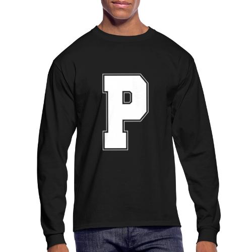 White Letter P – Varsity Alphabet Monogram - Men's Long Sleeve T-Shirt