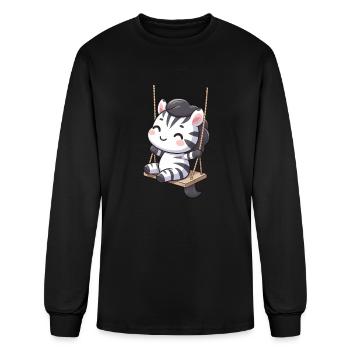 zèbre de dessin animé sur une balançoire - T-shirt à manches longues Homme - noir - Devant