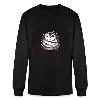 Clumsy penguin tangled in Christmas lights - Men's Long Sleeve T-Shirt - black - Front