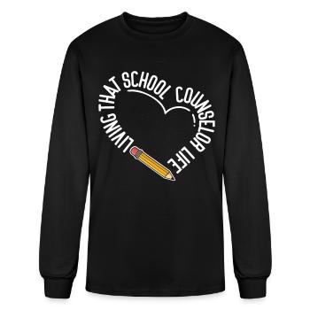 School Counselor Heart Living That - Men's Long Sleeve T-Shirt - black - Front