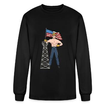 Plate-forme pétrolière avec drapeau américain Design - T-shirt à manches longues Homme - noir - Devant