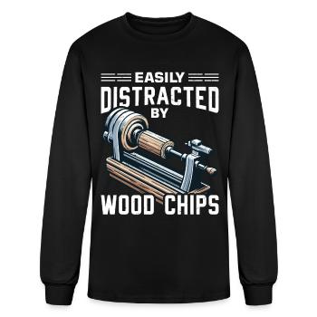 Easily Distracted By Wood Chips Woodturning Lathe - Men's Long Sleeve T-Shirt - black - Front