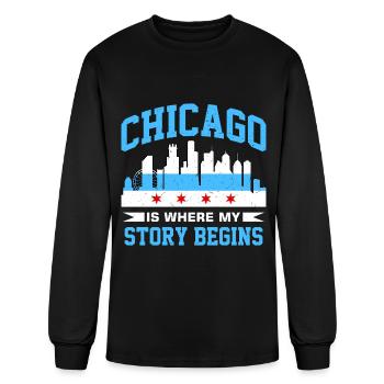 Unique Chicago Skyline Windy City 312 - Men's Long Sleeve T-Shirt - black - Front