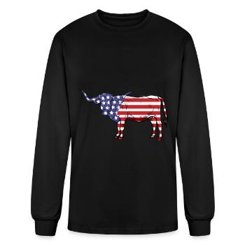 Longhorn Cow USA Flag 4th Of July Longhorn Cow - Men's Long Sleeve T-Shirt - black - Front