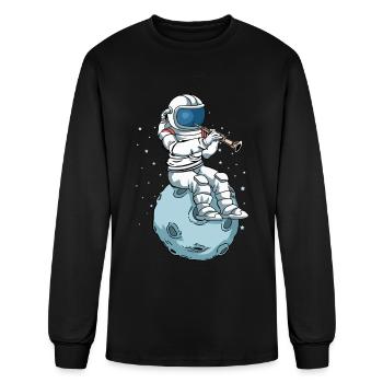 Astronaut Playing Oboe Oboist Kids Music Oboe - Men's Long Sleeve T-Shirt - black - Front