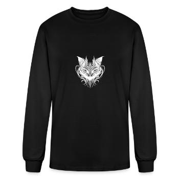 Tribal Tattoo Cat - Men's Long Sleeve T-Shirt - black - Front