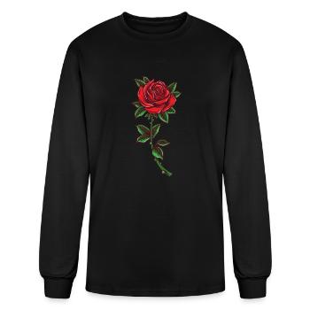 Red rose, Rose stem - Men's Long Sleeve T-Shirt - black - Front