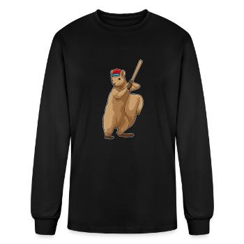 Squirrel At Baseball With Baseball Bat - Men's Long Sleeve T-Shirt - black - Front