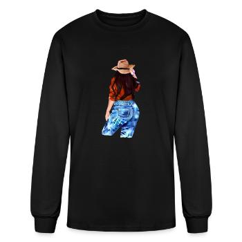 Proud Full Figured Woman Wearing Denim Blue Jeans - Men's Long Sleeve T-Shirt - black - Front