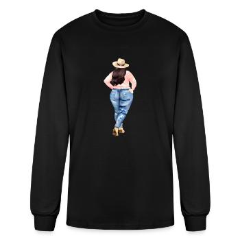 Proud Full Figured Woman Wearing Denim Blue Jeans - Men's Long Sleeve T-Shirt - black - Front