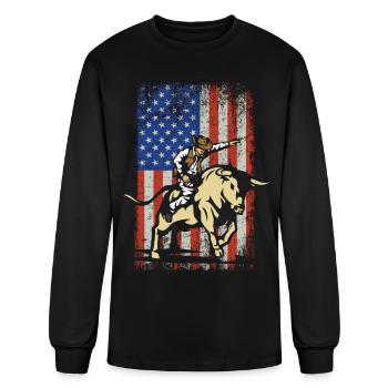 Rodeo Bull Rider American Flag Cadeau - T-shirt à manches longues Homme - noir - Devant