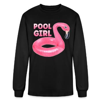 Pool Girl Flamingo Floatie Swimming Pool - Men's Long Sleeve T-Shirt - black - Front