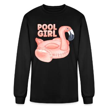 Pool Girl Flamingo Floatie Swimming Pool - Men's Long Sleeve T-Shirt - black - Front