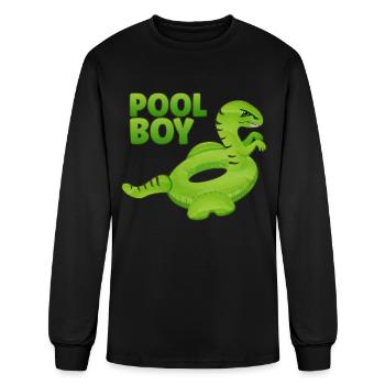 Pool Boy Dinosaur Floatie Swimming Pool - Men's Long Sleeve T-Shirt - black - Front