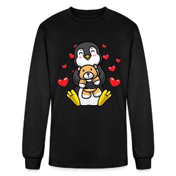 Manchot Kawaii Animal en peluche aquatique incapable de voler - T-shirt à manches longues Homme - noir - Devant