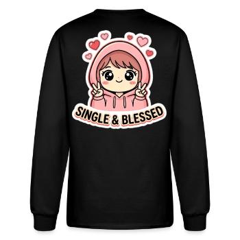 Single & Blessed Kawaii Hoodie Graphic - Men's Long Sleeve T-Shirt - black - Back