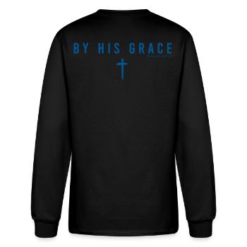 By His Grace Romans Bible Verse Christian T-Shirt - Men's Long Sleeve T-Shirt - black - Back