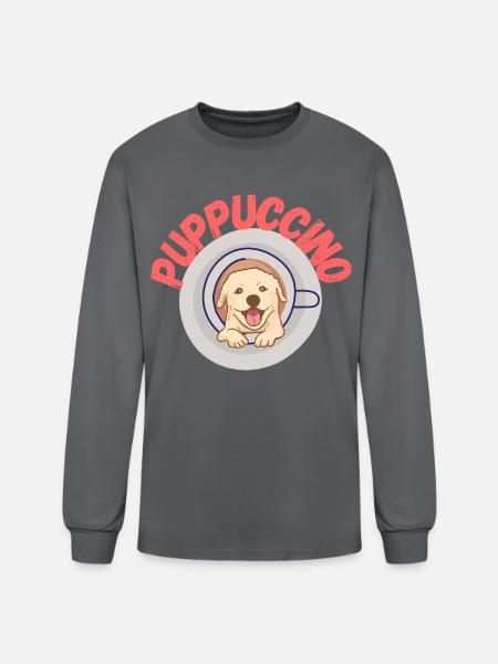 PUPPUCCINO , FUNNY COFFEE DOG - Men's Long Sleeve T-Shirt - charcoal