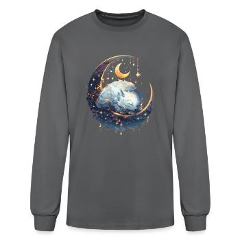 Sleeping Moon Cat - Men's Long Sleeve T-Shirt - charcoal - Front