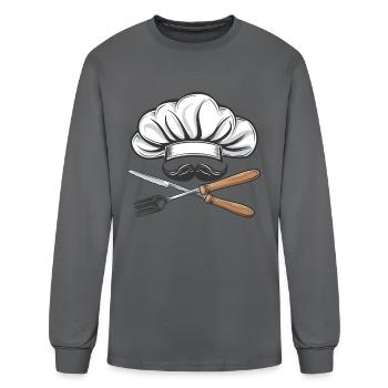 Mustached Maestro: A Chef with His Crossed Culinar - Men's Long Sleeve T-Shirt - charcoal - Front