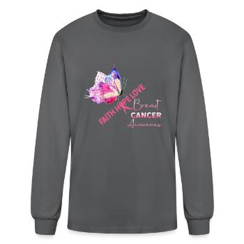 Butterfly Faith Hope Love Breast Cancer Awareness - Men's Long Sleeve T-Shirt - charcoal - Front
