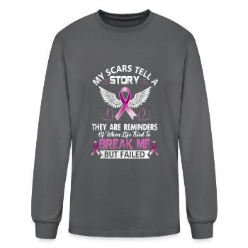 My scars tell a story - Breast Cancer Awareness - Men's Long Sleeve T-Shirt - charcoal - Front