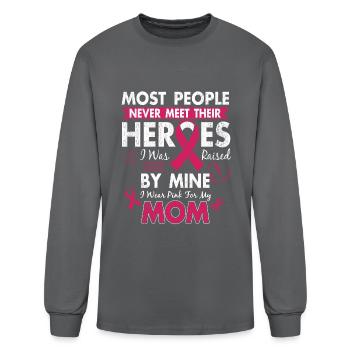 Heroes Pink Ribbon Breast Cancer Awareness - Men's Long Sleeve T-Shirt - charcoal - Front