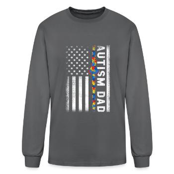 Autism Dad Awareness American Flag USA - Men's Long Sleeve T-Shirt - charcoal - Front
