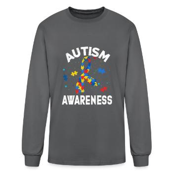 Autism Awareness Ribbon Shape - Men's Long Sleeve T-Shirt - charcoal - Front