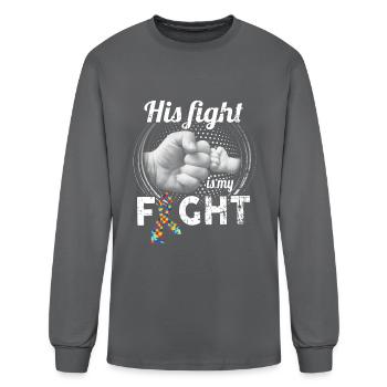 His Fight Is My Fight Autism Awareness and Support - Men's Long Sleeve T-Shirt - charcoal - Front