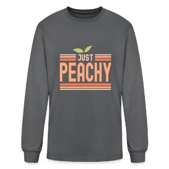 Just Peachy Cute Peach Fruit Peach Pun Phrase - Men's Long Sleeve T-Shirt - charcoal - Front