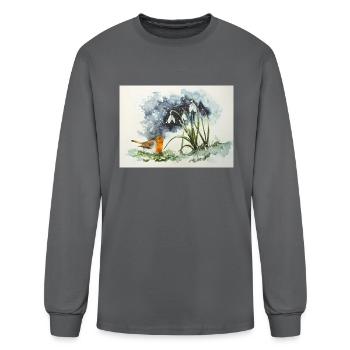 Early Crocus And Bird In Snow Watercolors - Men's Long Sleeve T-Shirt - charcoal - Front