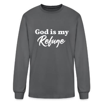 Godly God Is My Refuge - Men's Long Sleeve T-Shirt - charcoal - Front
