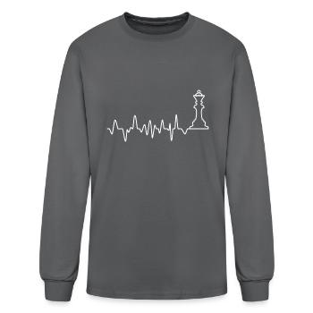 Queen Chess Piece Heartbeat Graph Design - Men's Long Sleeve T-Shirt - charcoal - Front