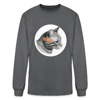 Cat wears bandage right ear t-shirt for men - Men's Long Sleeve T-Shirt - charcoal - Front